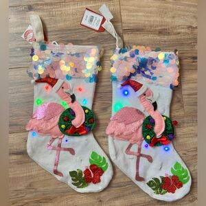 Bealls Flamingo Light up sparkly Christmas stockings set of 2